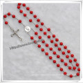 Wooden Rosary with Red Oval Beads and Cross Item: Io-Cr245